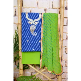 Blue Gota Patti Cotton Unstitched Suit