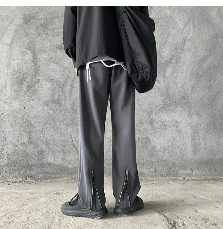 Bonsir -  Back Men's Zipper Design Suit Pants New Casual Elastic Waist Straight Trousers Streetwear Niche Design Pants 2A0748