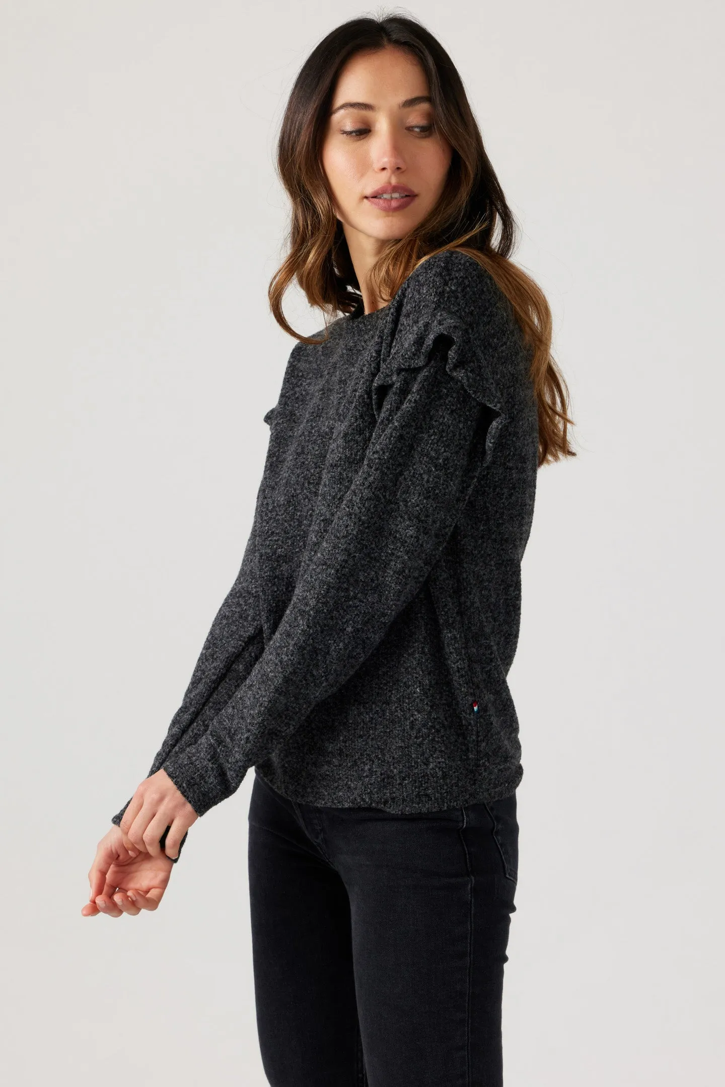Brushed Boucle Flounce Pullover