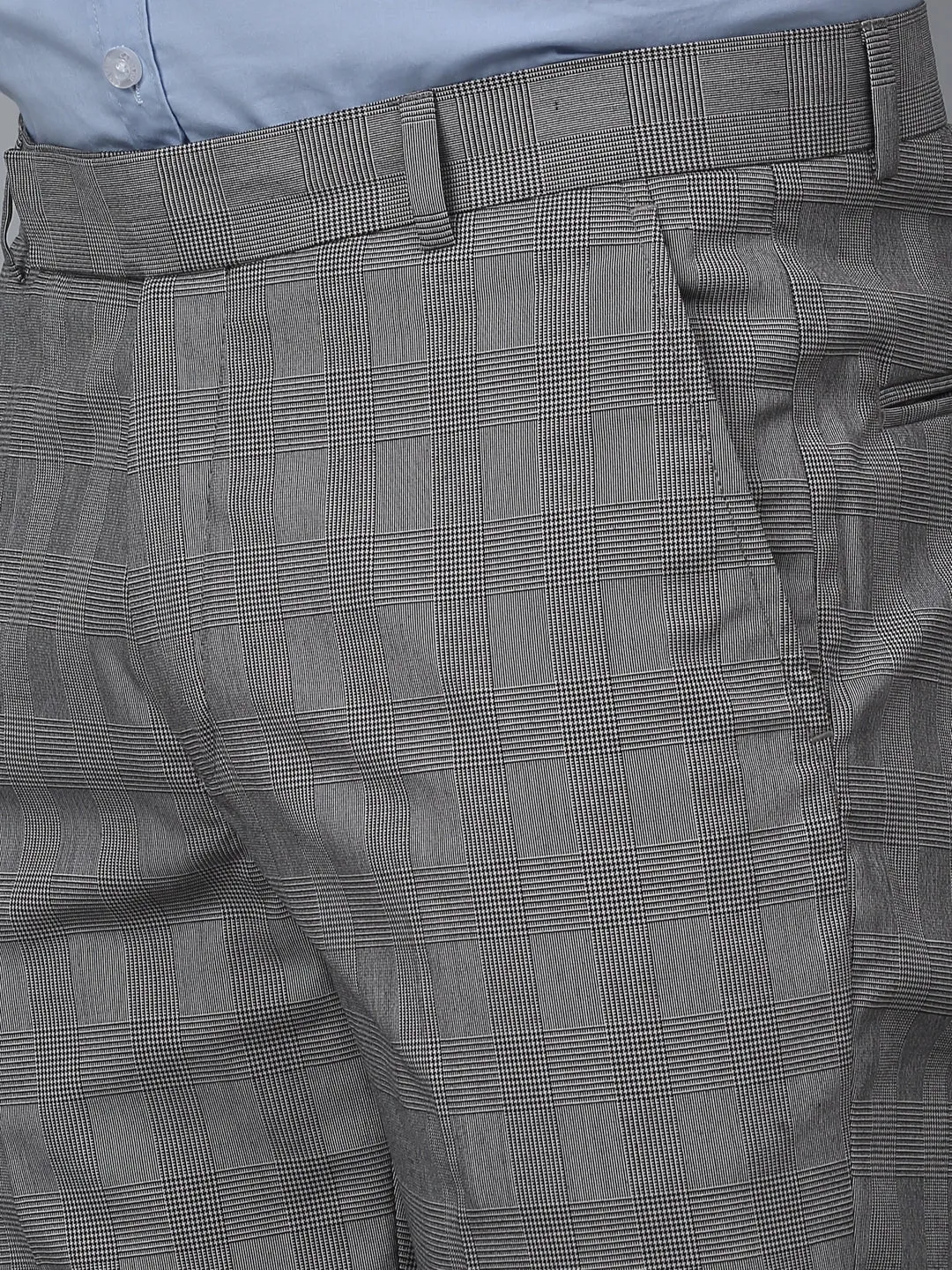 Cantabil Checkered Non Pleated Regular Fit Mid Rise Grey Formal Trousers for Men