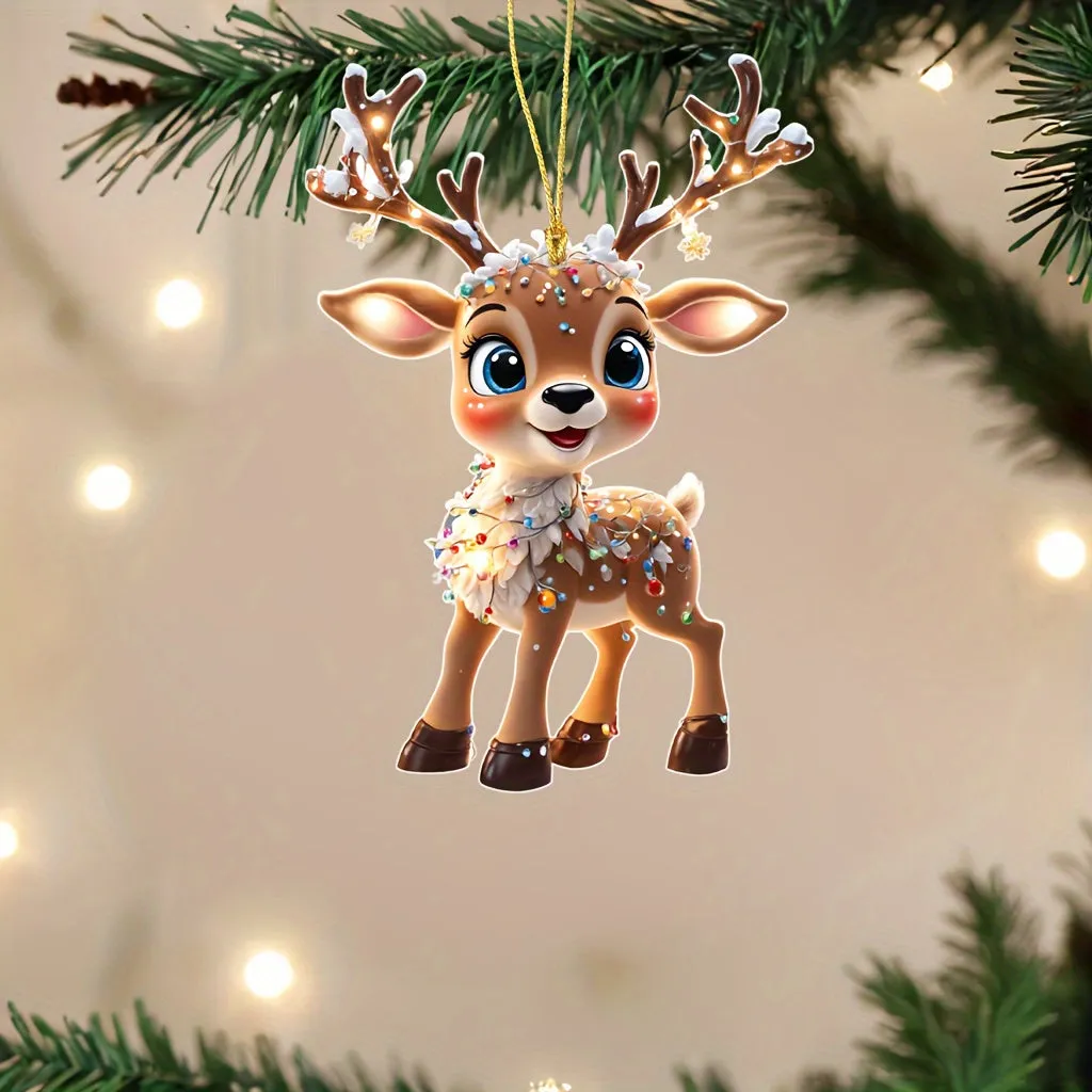 Charming Acrylic Reindeer Youngsters with Christmas Lights - Perfect for Car & Tree Decor, Ideal for Halloween & Christmas Celebrations
