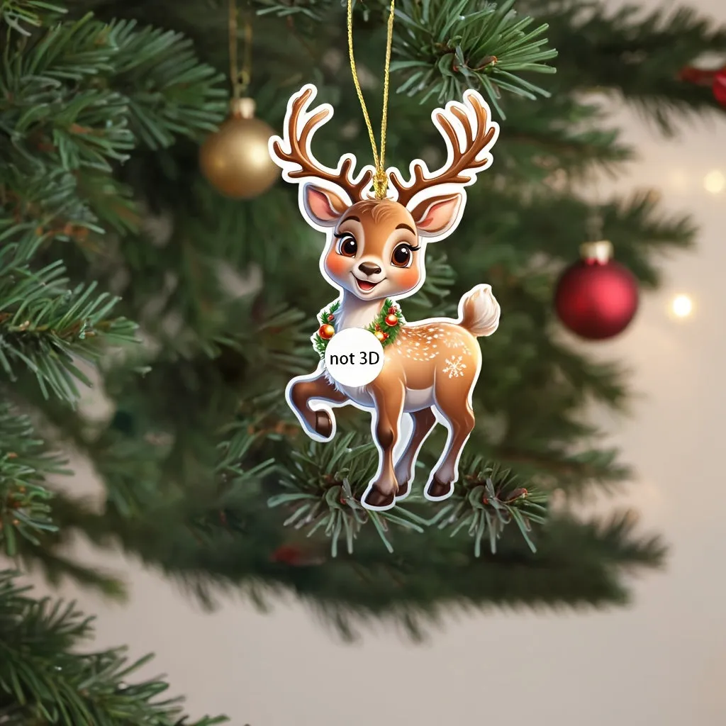 Charming Acrylic Reindeer Youngsters with Christmas Lights - Perfect for Car & Tree Decor, Ideal for Halloween & Christmas Celebrations