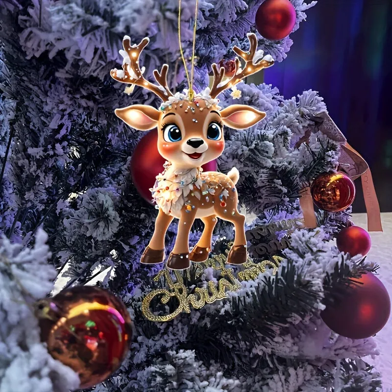 Charming Acrylic Reindeer Youngsters with Christmas Lights - Perfect for Car & Tree Decor, Ideal for Halloween & Christmas Celebrations