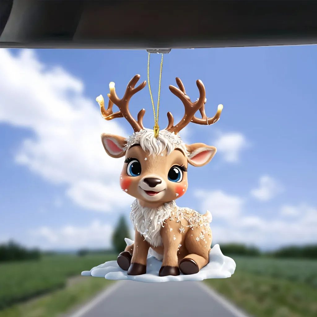 Charming Acrylic Reindeer Youngsters with Christmas Lights - Perfect for Car & Tree Decor, Ideal for Halloween & Christmas Celebrations