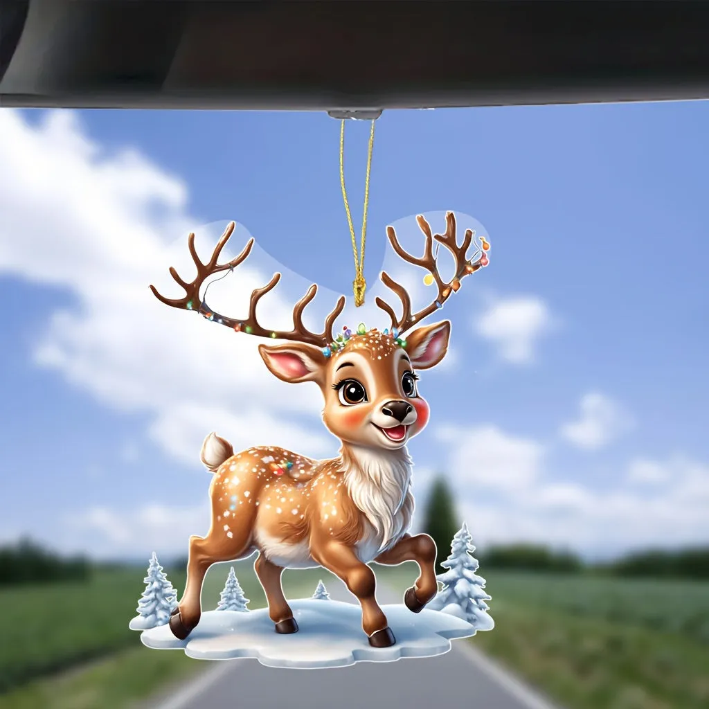 Charming Acrylic Reindeer Youngsters with Christmas Lights - Perfect for Car & Tree Decor, Ideal for Halloween & Christmas Celebrations