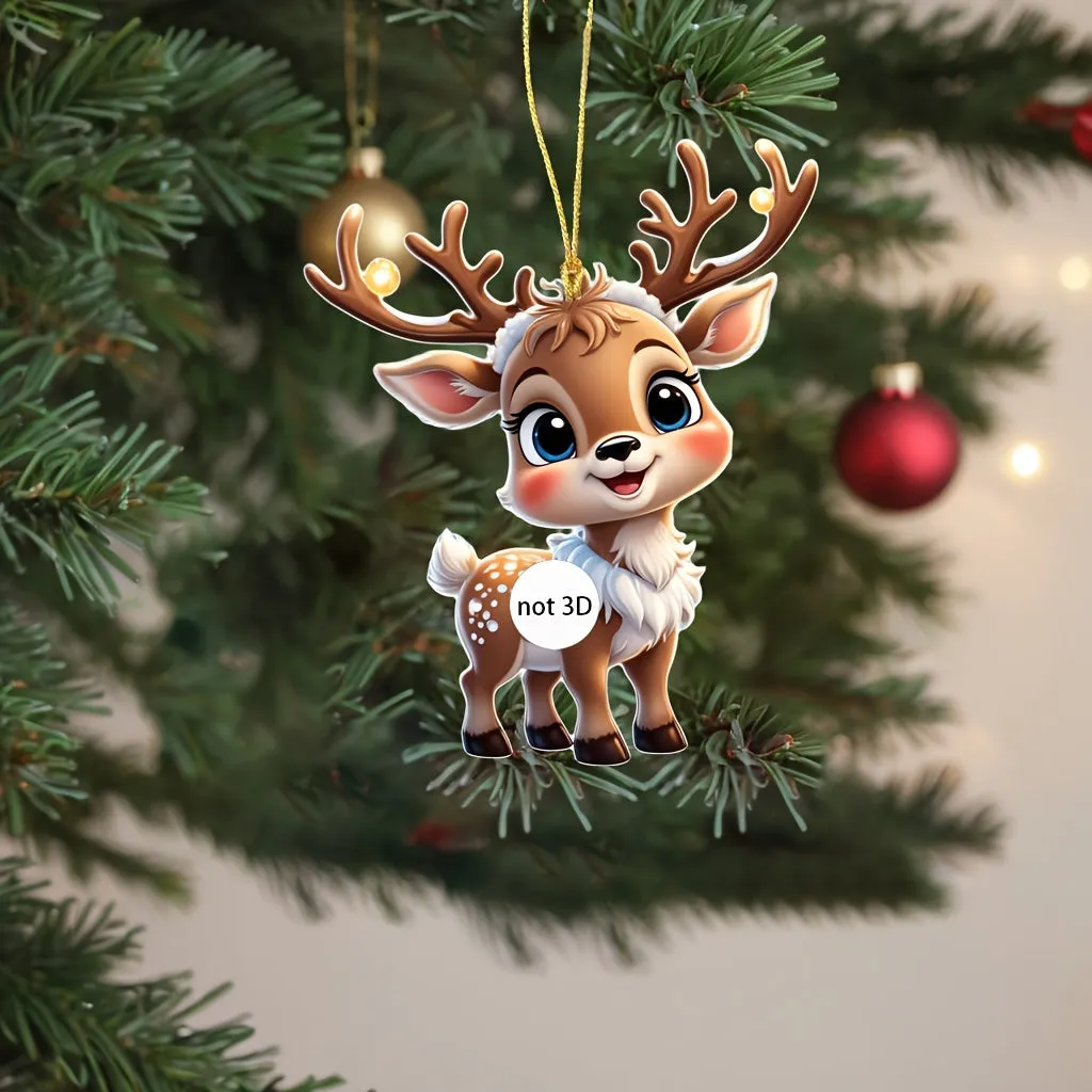 Charming Acrylic Reindeer Youngsters with Christmas Lights - Perfect for Car & Tree Decor, Ideal for Halloween & Christmas Celebrations