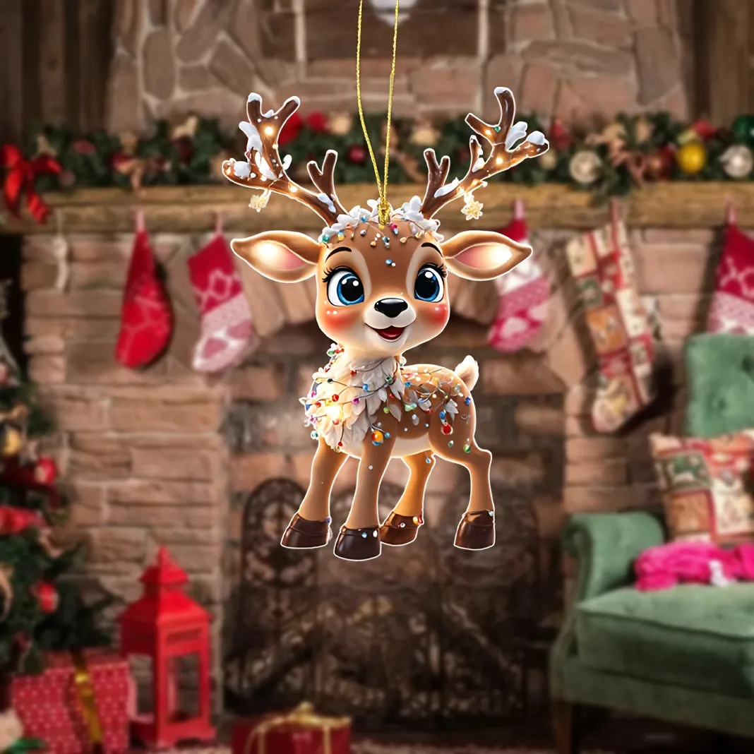 Charming Acrylic Reindeer Youngsters with Christmas Lights - Perfect for Car & Tree Decor, Ideal for Halloween & Christmas Celebrations