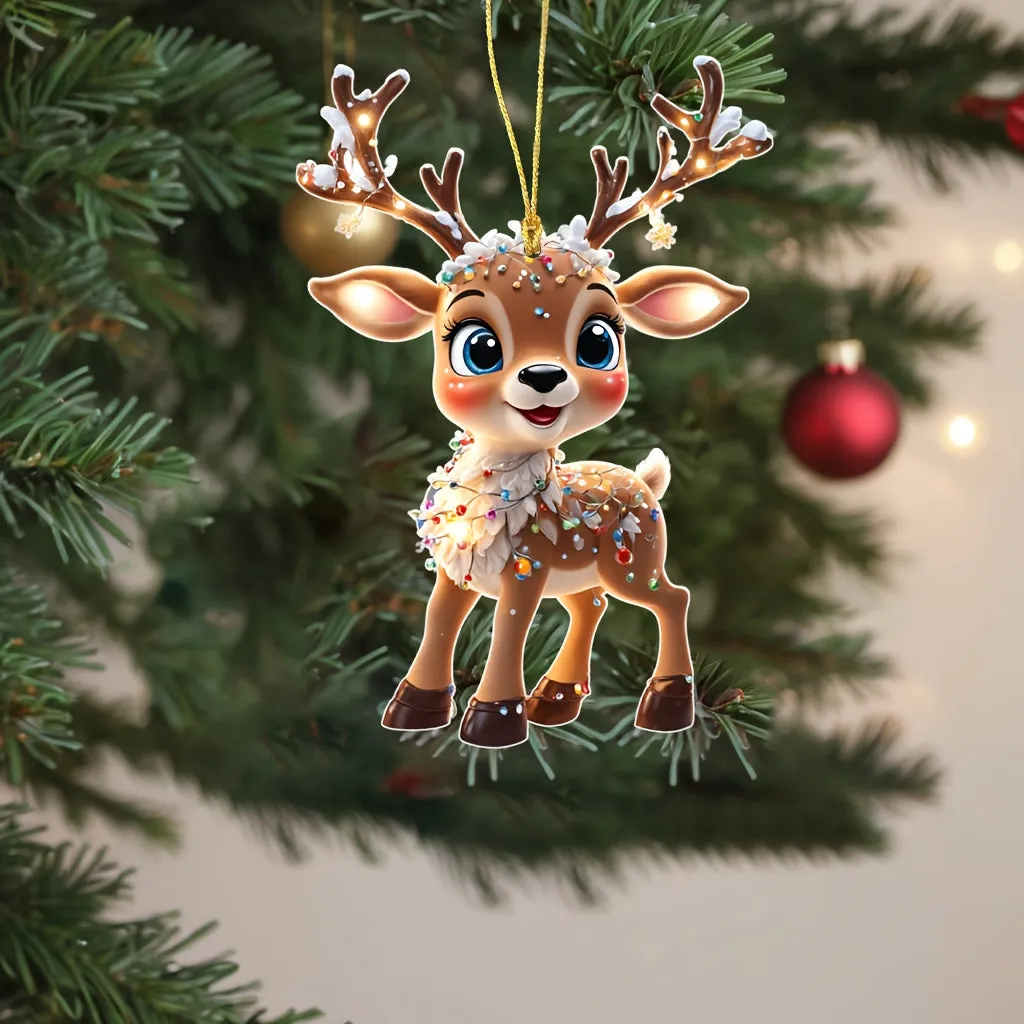 Charming Acrylic Reindeer Youngsters with Christmas Lights - Perfect for Car & Tree Decor, Ideal for Halloween & Christmas Celebrations