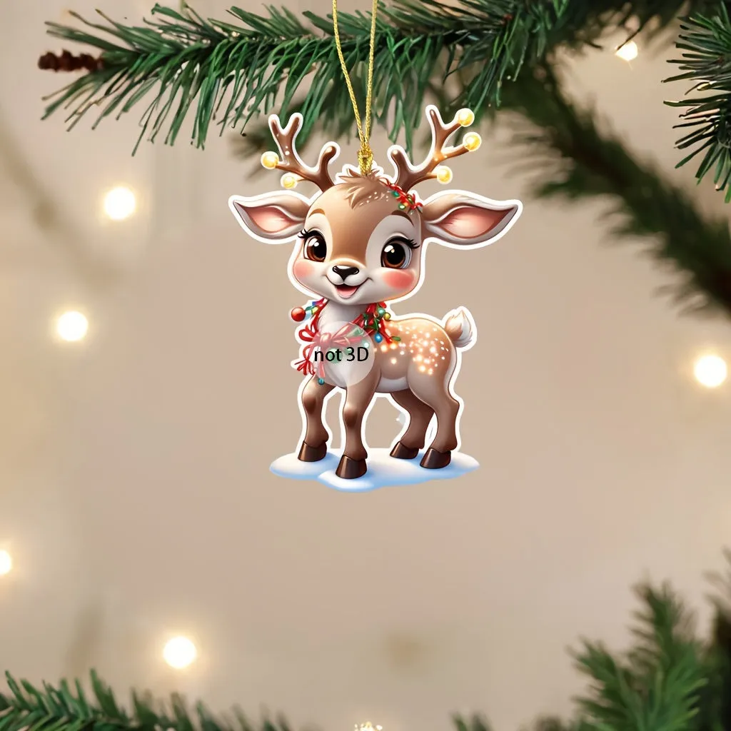 Charming Acrylic Reindeer Youngsters with Christmas Lights - Perfect for Car & Tree Decor, Ideal for Halloween & Christmas Celebrations