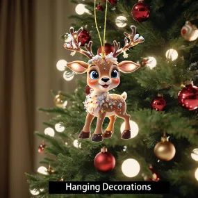 Charming Acrylic Reindeer Youngsters with Christmas Lights - Perfect for Car & Tree Decor, Ideal for Halloween & Christmas Celebrations