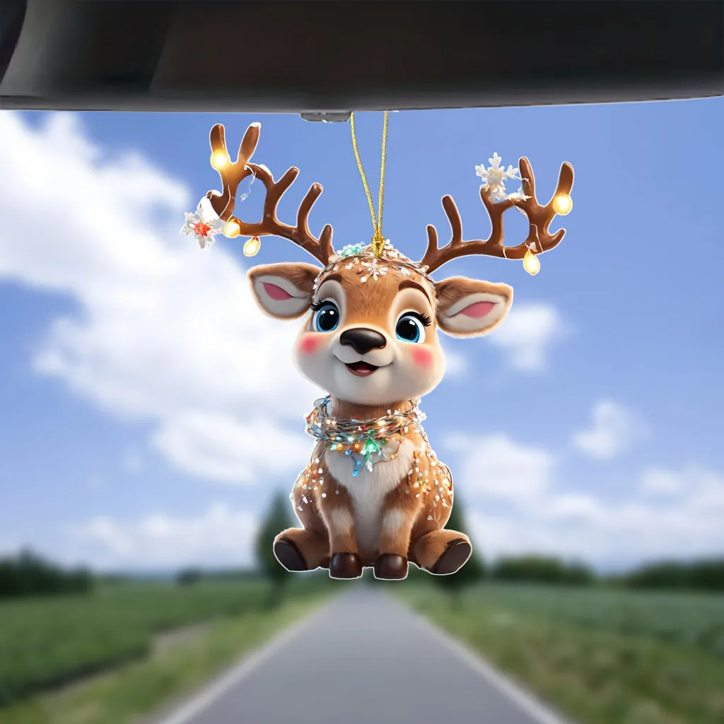 Charming Acrylic Reindeer Youngsters with Christmas Lights - Perfect for Car & Tree Decor, Ideal for Halloween & Christmas Celebrations