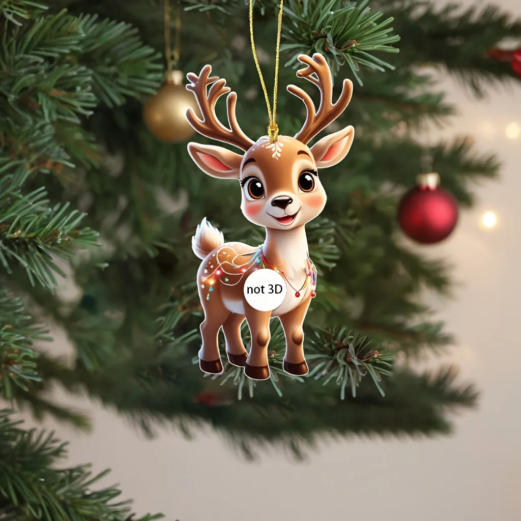 Charming Acrylic Reindeer Youngsters with Christmas Lights - Perfect for Car & Tree Decor, Ideal for Halloween & Christmas Celebrations