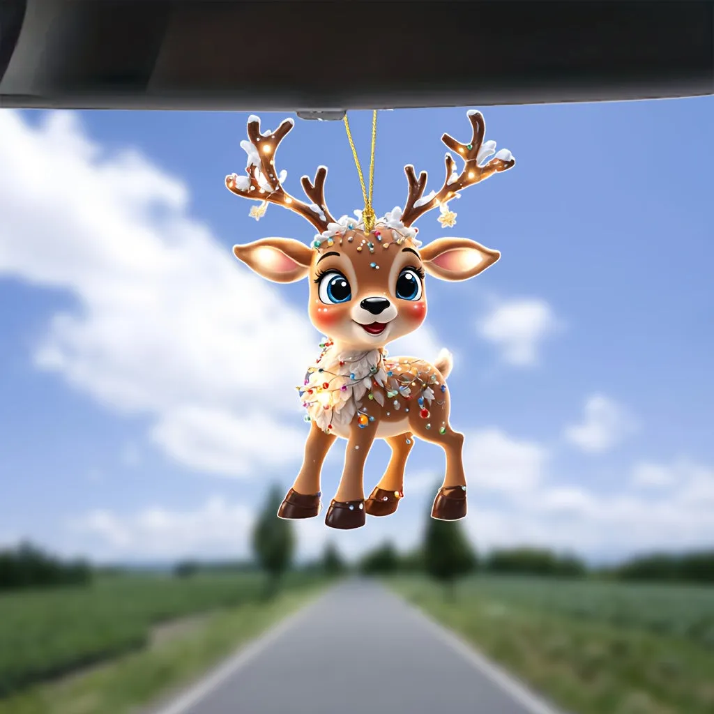 Charming Acrylic Reindeer Youngsters with Christmas Lights - Perfect for Car & Tree Decor, Ideal for Halloween & Christmas Celebrations