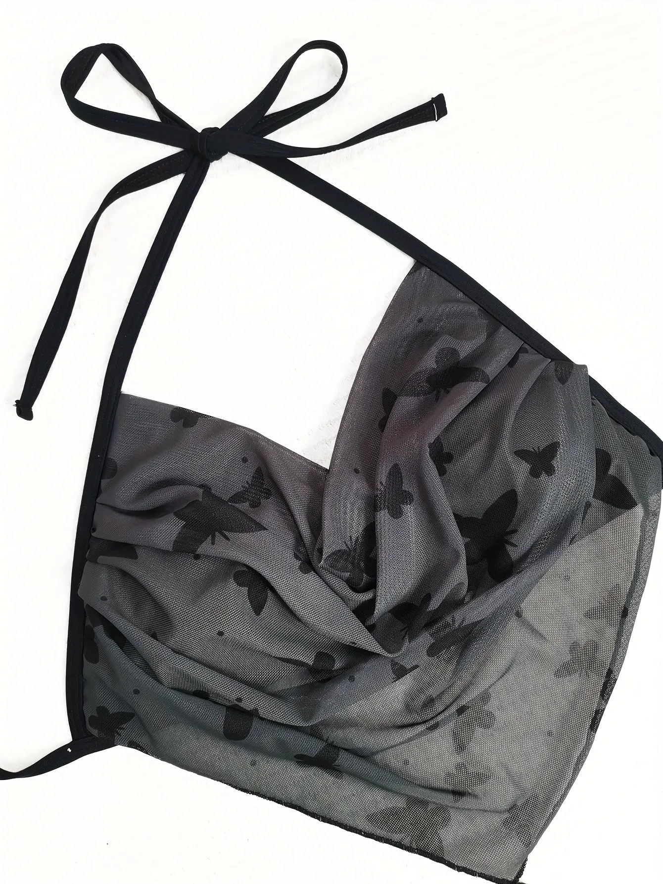 Charming Butterfly Print Halter Bikini Set - Flirty Hanky Hem, High Cut & Cover-Up Skirt Swimsuit Ensemble for Fashion-Forward Women