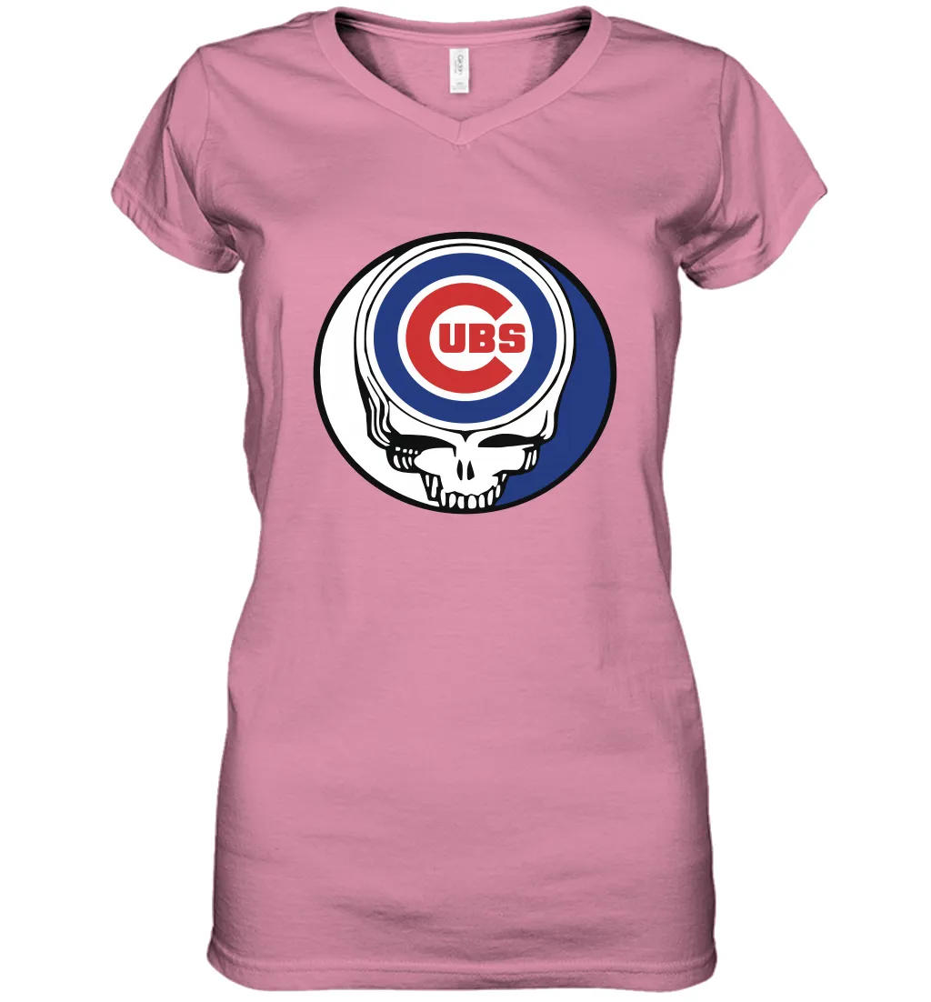 Chicago Cubs Grateful Dead Steal Your Face Baseball Womens V-Neck T-Shirt