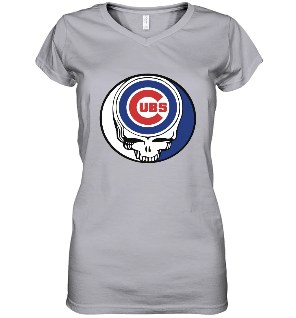Chicago Cubs Grateful Dead Steal Your Face Baseball Womens V-Neck T-Shirt