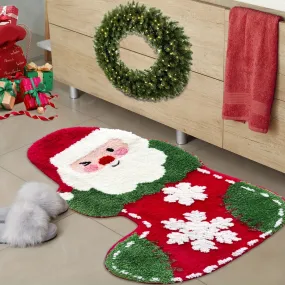 Christmas Bath Mat Set of Soft Microfiber, Non-Slip, Absorbent, Knit Fabric Santa Claus Design for Bedroom and Bathroom - 1000gsm