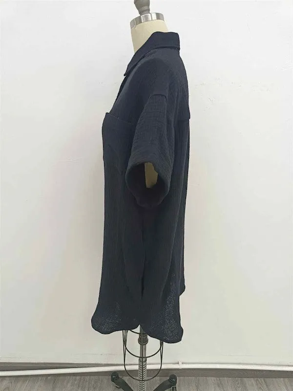 COTTON GAUZE SHORT SLEEVE SHIRT DRESS