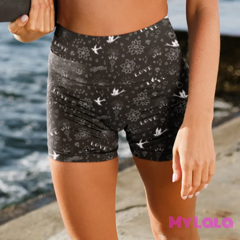 Curvy Pocketed Gym Shorts (Tattoo Love)