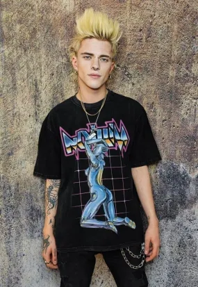 Cyber punk t-shirt grunge tee retro robot top in acid black