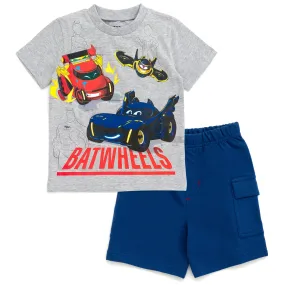 DC Comics Batwheels Bam the Batmobile Batwing Redbird T-Shirt and French Terry Cargo Shorts Outfit Toddler to Little kid