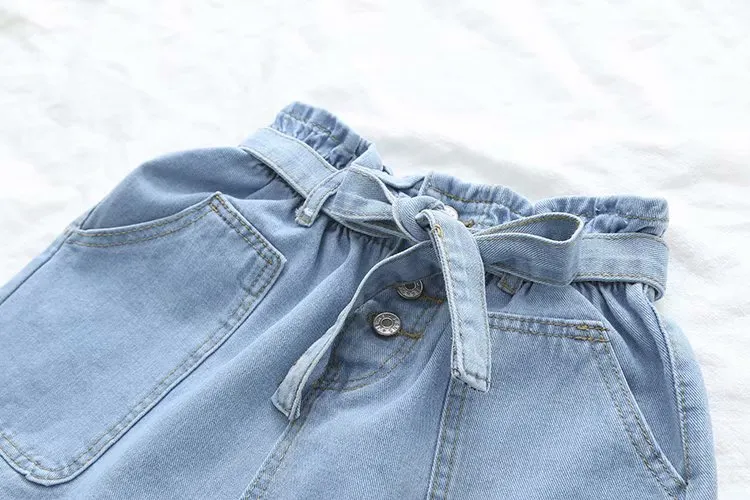 Denim High Waist Belt Button Up Shorts