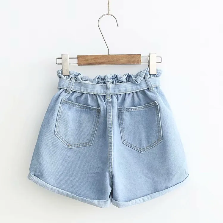 Denim High Waist Belt Button Up Shorts