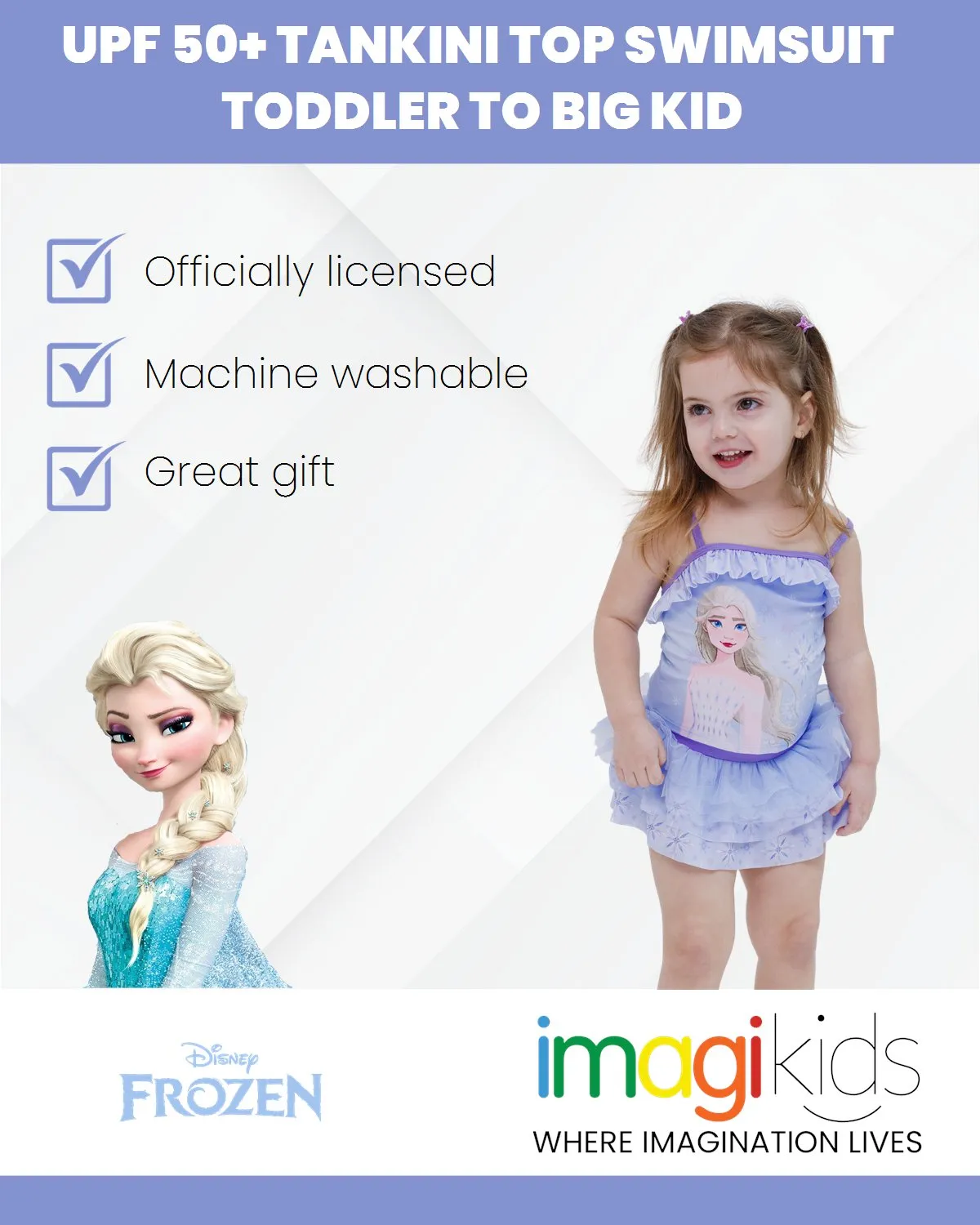 Disney Frozen Queen Elsa UPF 50  Tankini Top Bikini Bottom Swim Set