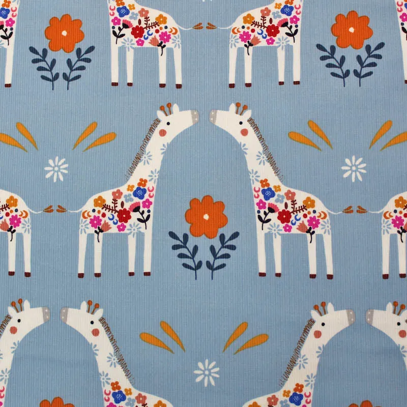 Dressmaking Corduroy - Pale Blue - Kissing Giraffes