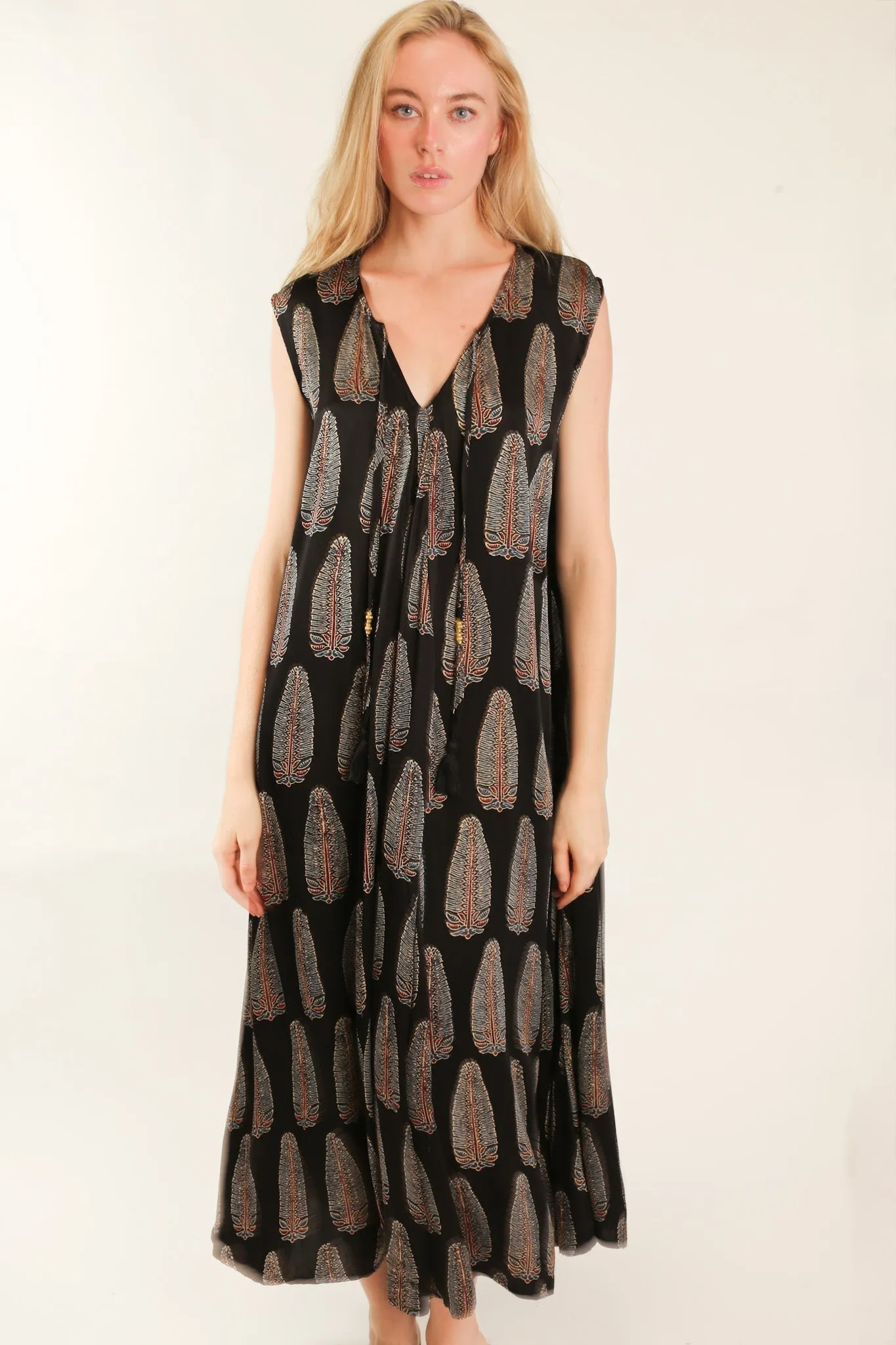HAND BLOCK PRINT SILK DRESS NATCHA