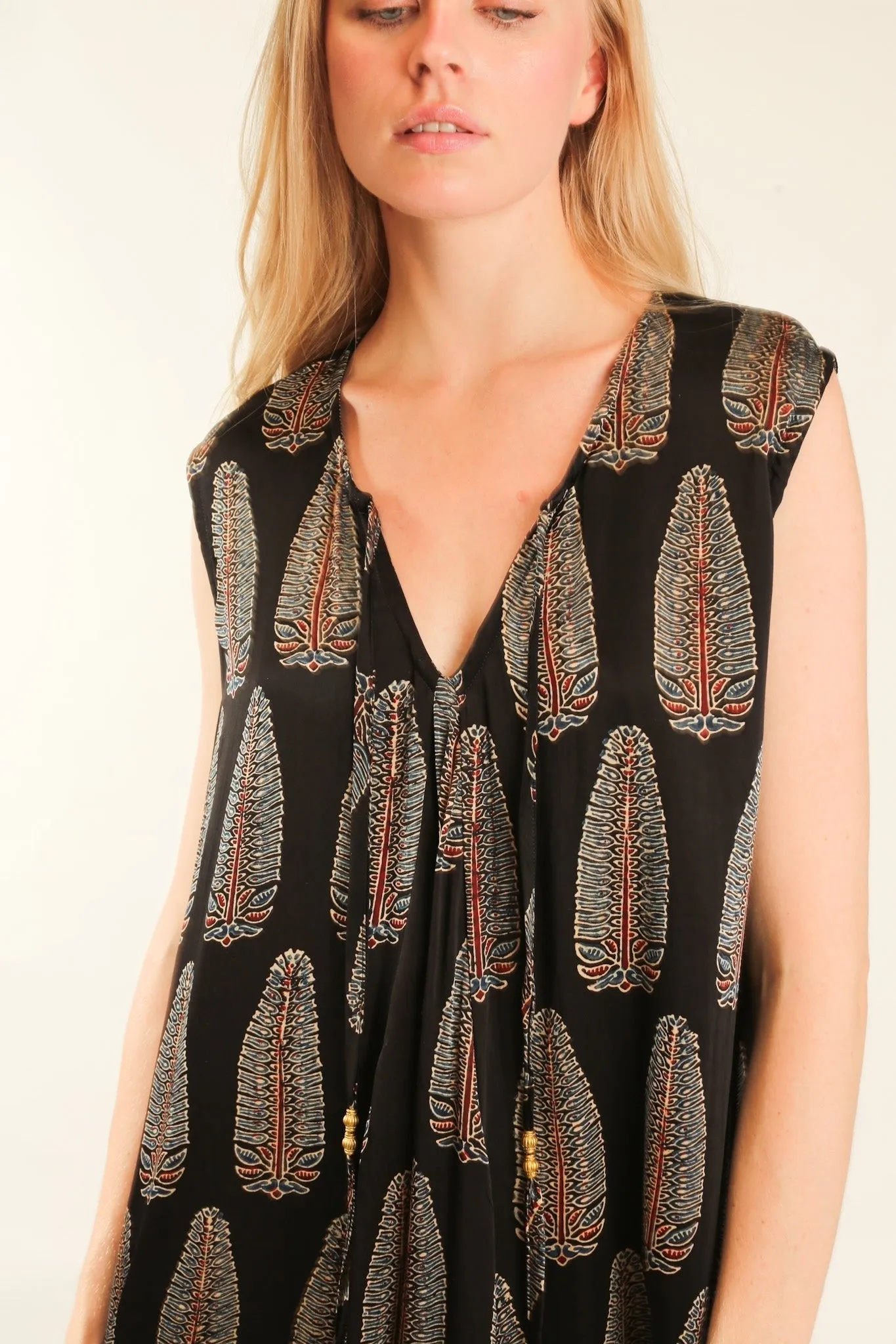 HAND BLOCK PRINT SILK DRESS NATCHA