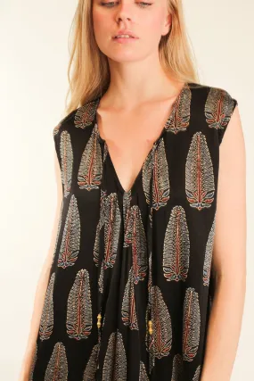 HAND BLOCK PRINT SILK DRESS NATCHA