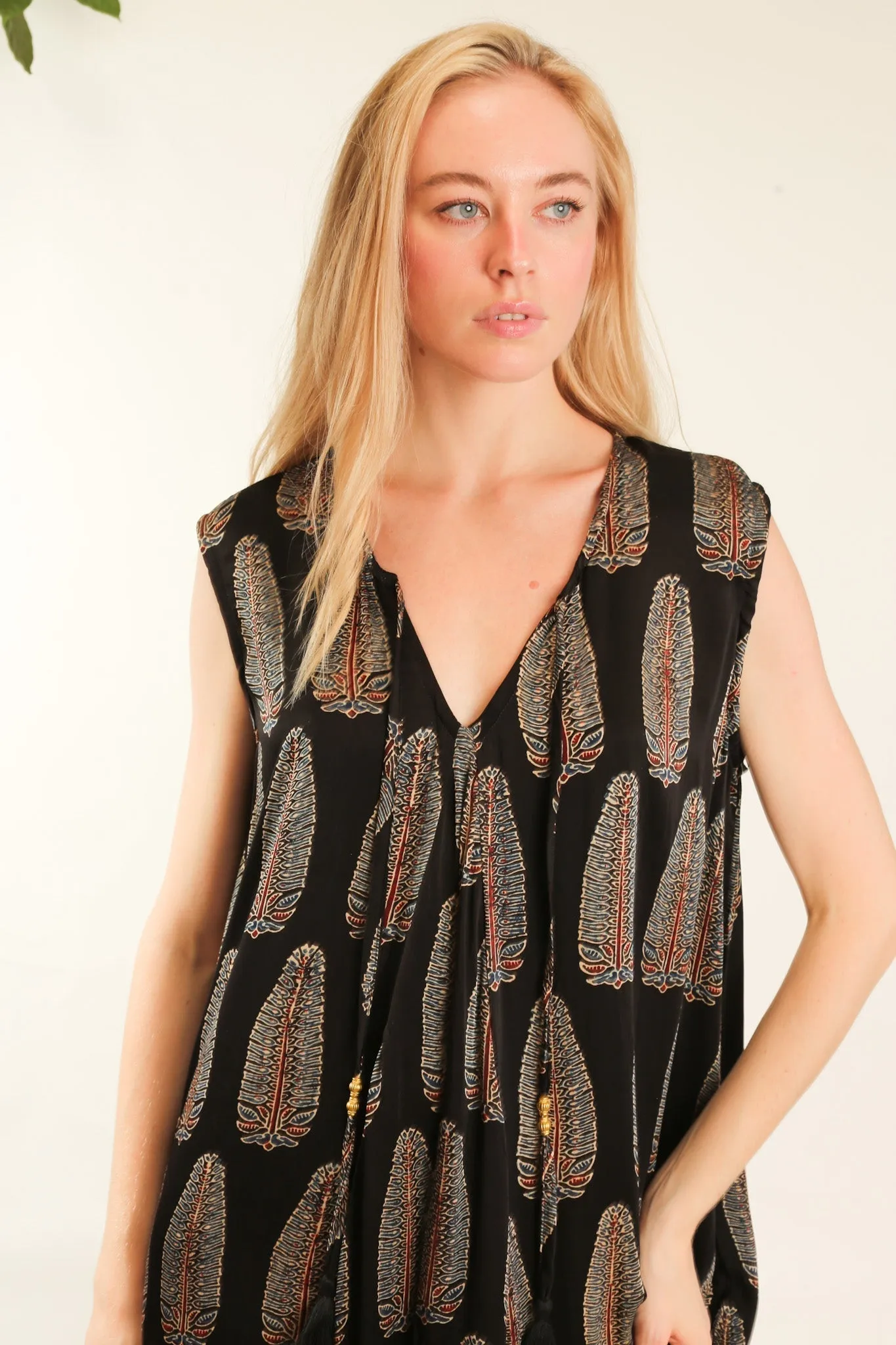 HAND BLOCK PRINT SILK DRESS NATCHA