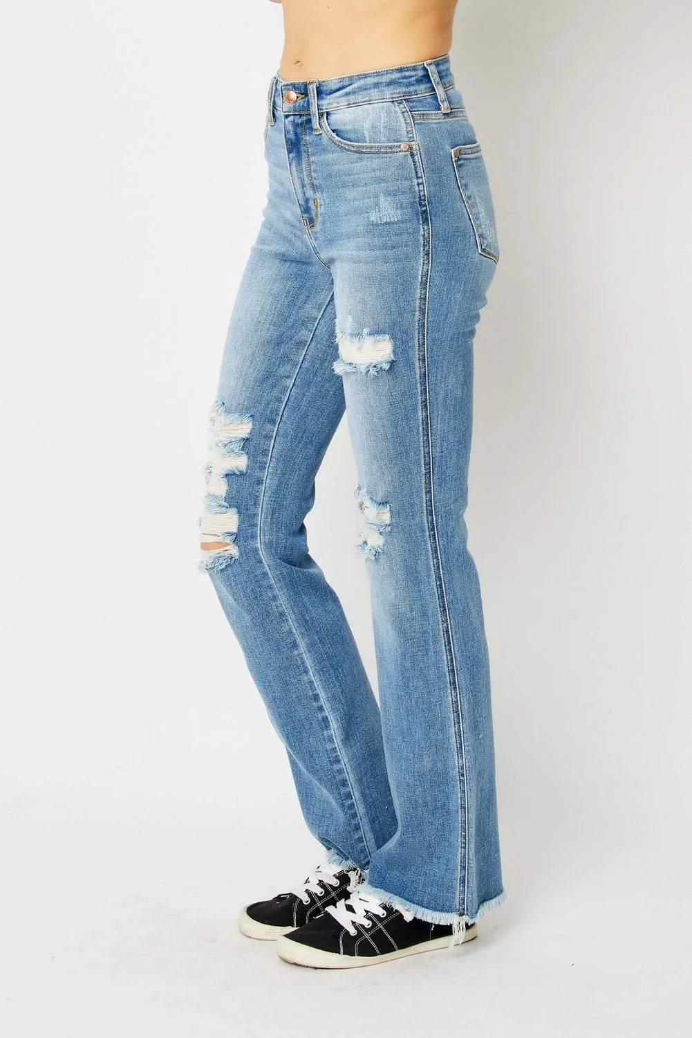 Jessica High Rise Ripped Hem Bootcut Jeans