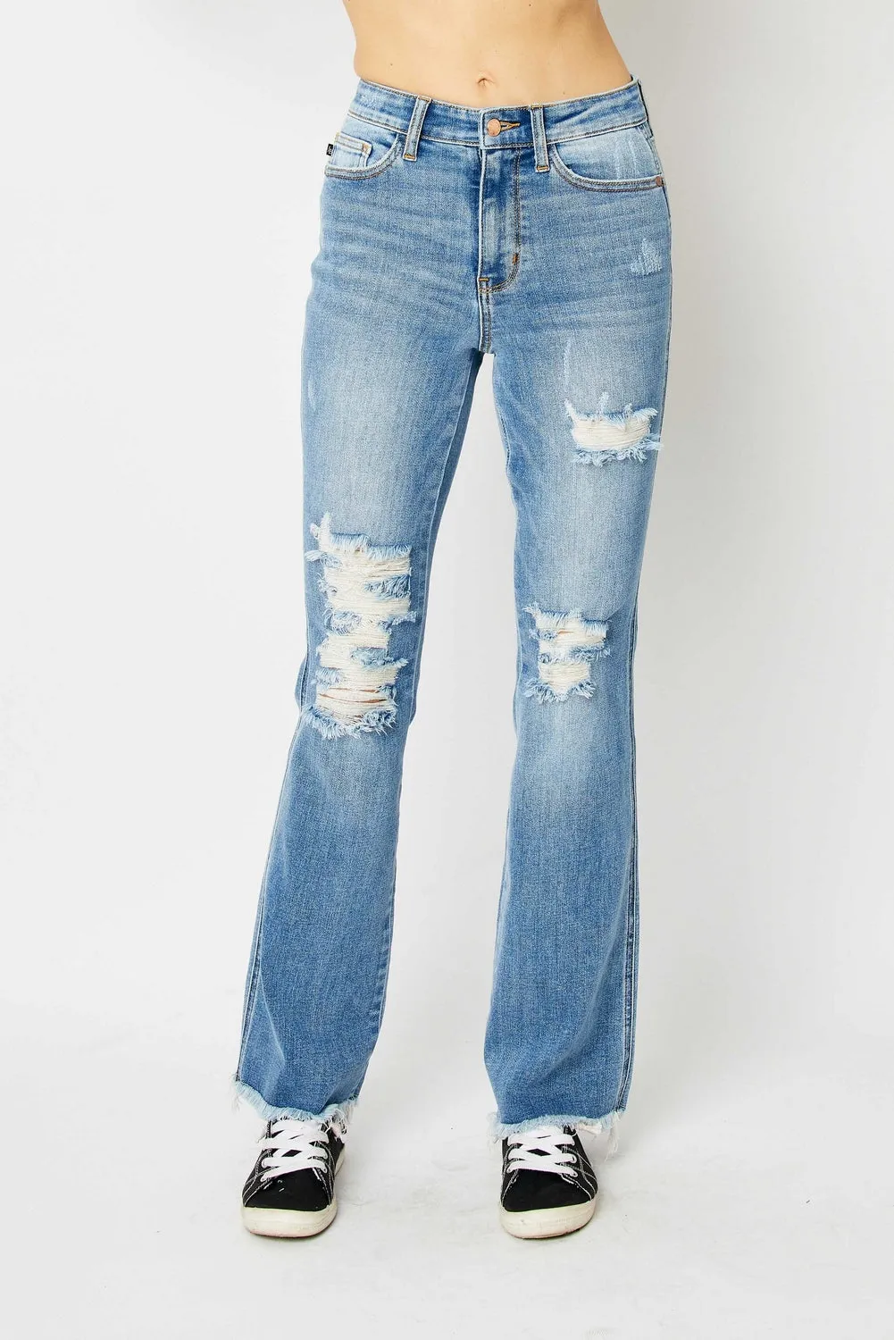 Jessica High Rise Ripped Hem Bootcut Jeans