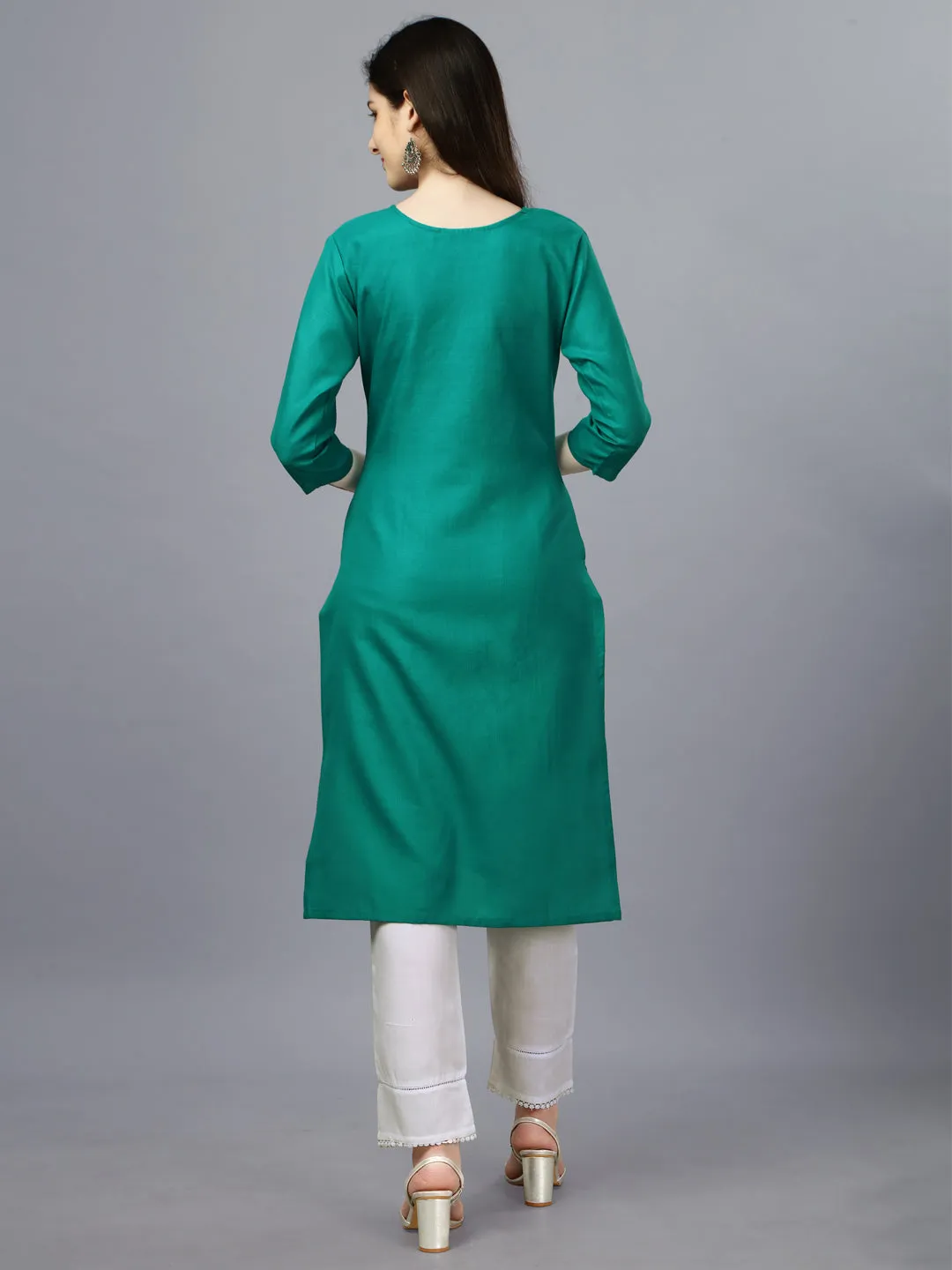 Light Green Heavy Cotton Magic Slub With Casual Embroidery Kurti