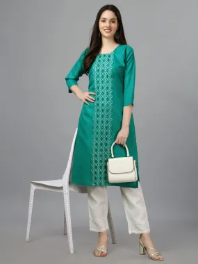 Light Green Heavy Cotton Magic Slub With Casual Embroidery Kurti