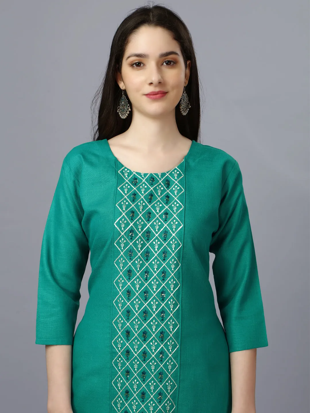 Light Green Heavy Cotton Magic Slub With Casual Embroidery Kurti