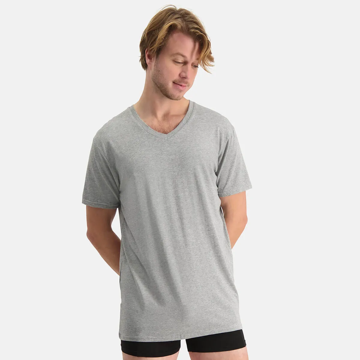 Long Fit T-Shirts Velo V-hals (2-pack) - Grey Melange