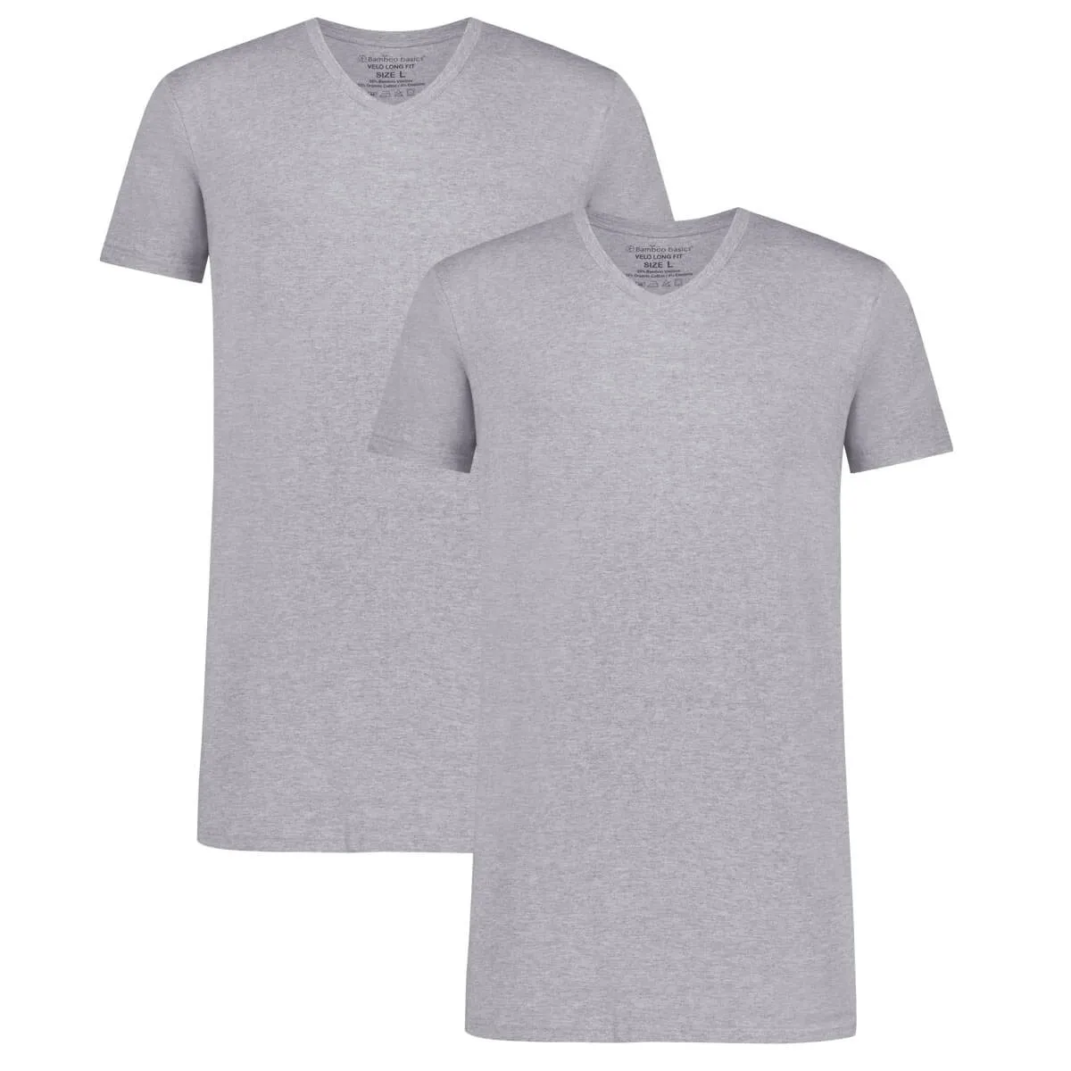 Long Fit T-Shirts Velo V-hals (2-pack) - Grey Melange