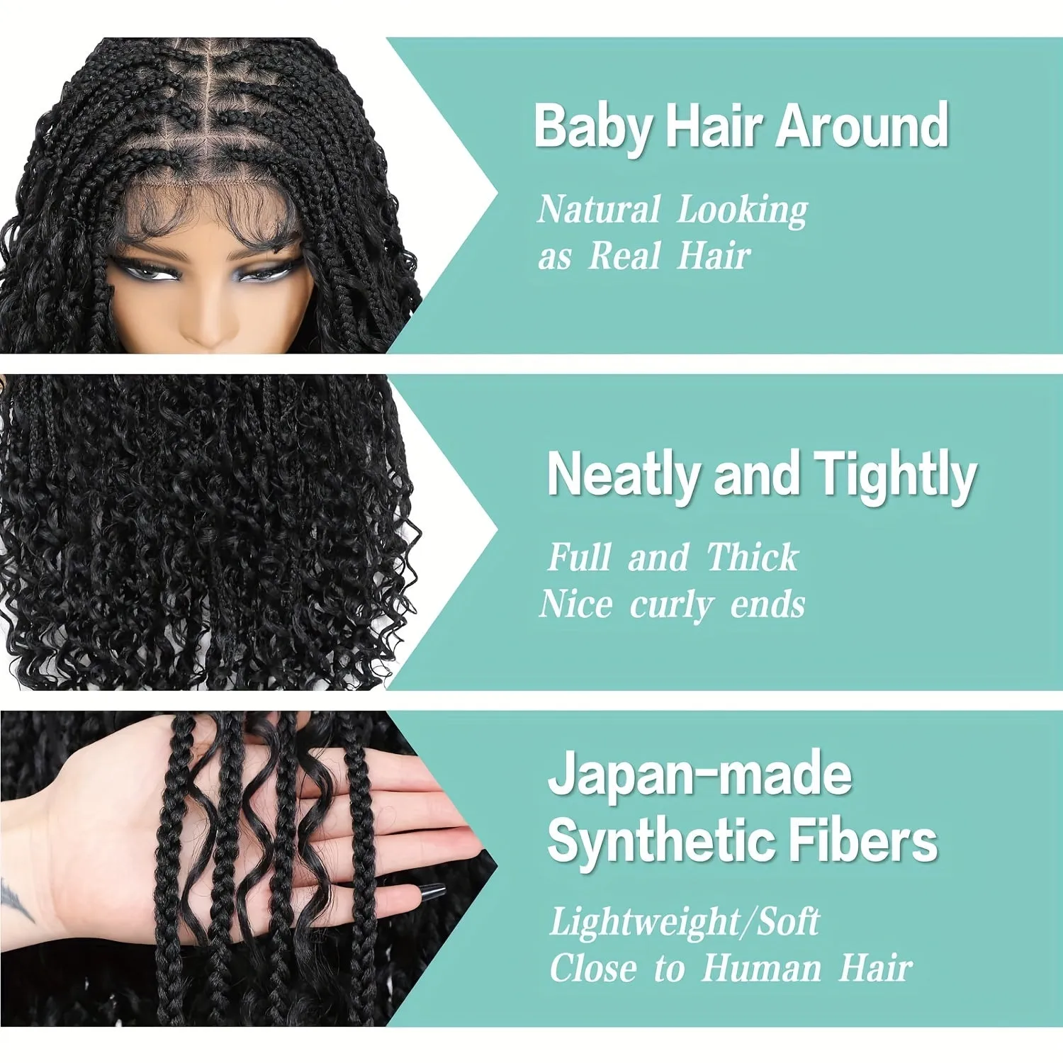 Luxurious Boho Box Braid Wigs - Knotless Goddess Locs with Curly Ends - Double Full Lace Synthetic Wig for Women - Effortless Style-Ready, Natural-Looking, Square Cap Design, Secure Fit, Black