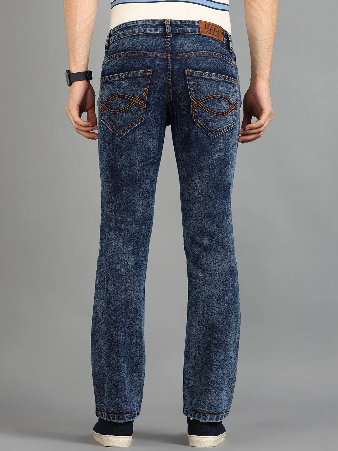 Men's Dark Blue Washed Bootcut Jeans Stretchable