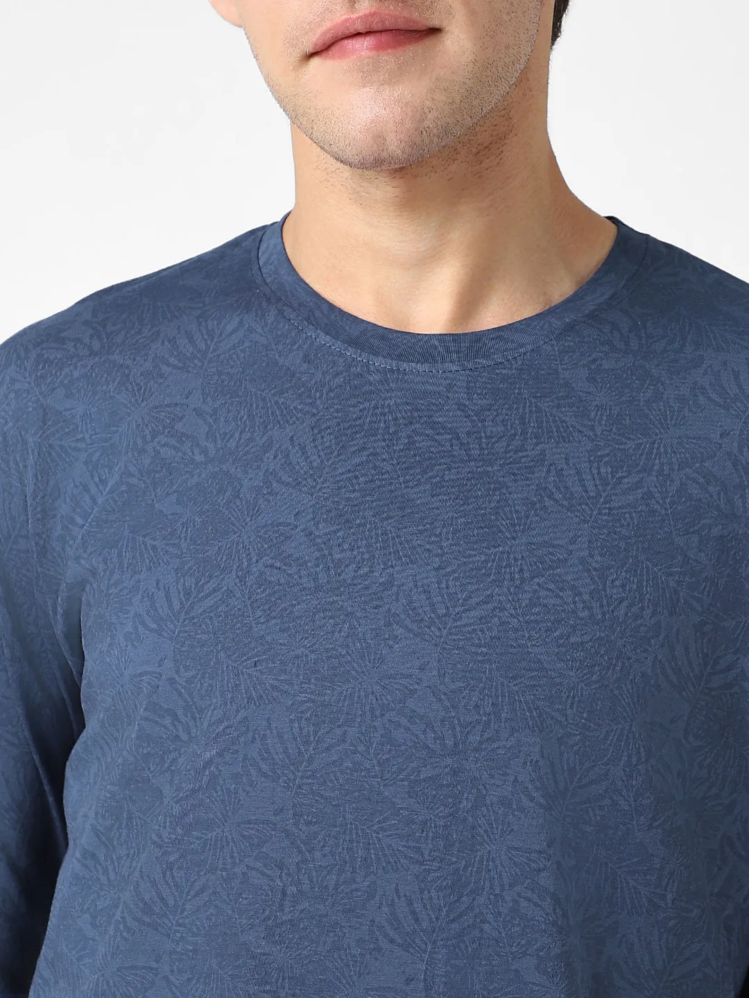 Men's Mood Indigo Printed Full Sleeve Slim Fit Cotton T-Shirt
