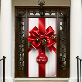 Merry Christmas Welcome Banner - 35x70 Inch Polyester Striped Front Door Porch Decoration, Classic Rectangular Hanging Sign for Holiday Home & Party Decor Welcome Home Decorations