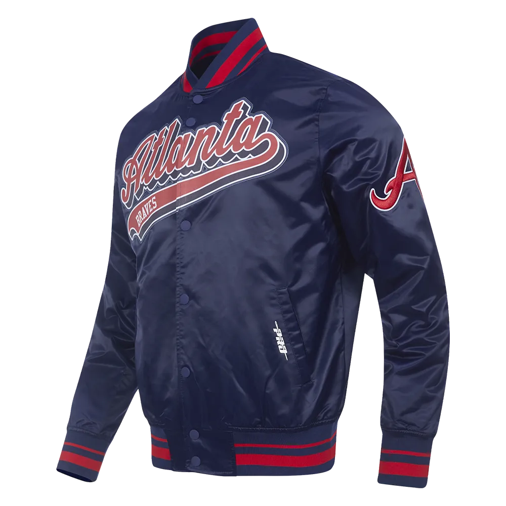 MLB ATLANTA BRAVES SCRIPT TAIL MEN'S SATIN JACKET (MIDNIGHT NAVY/RED/MIDNIGHT NAVY)