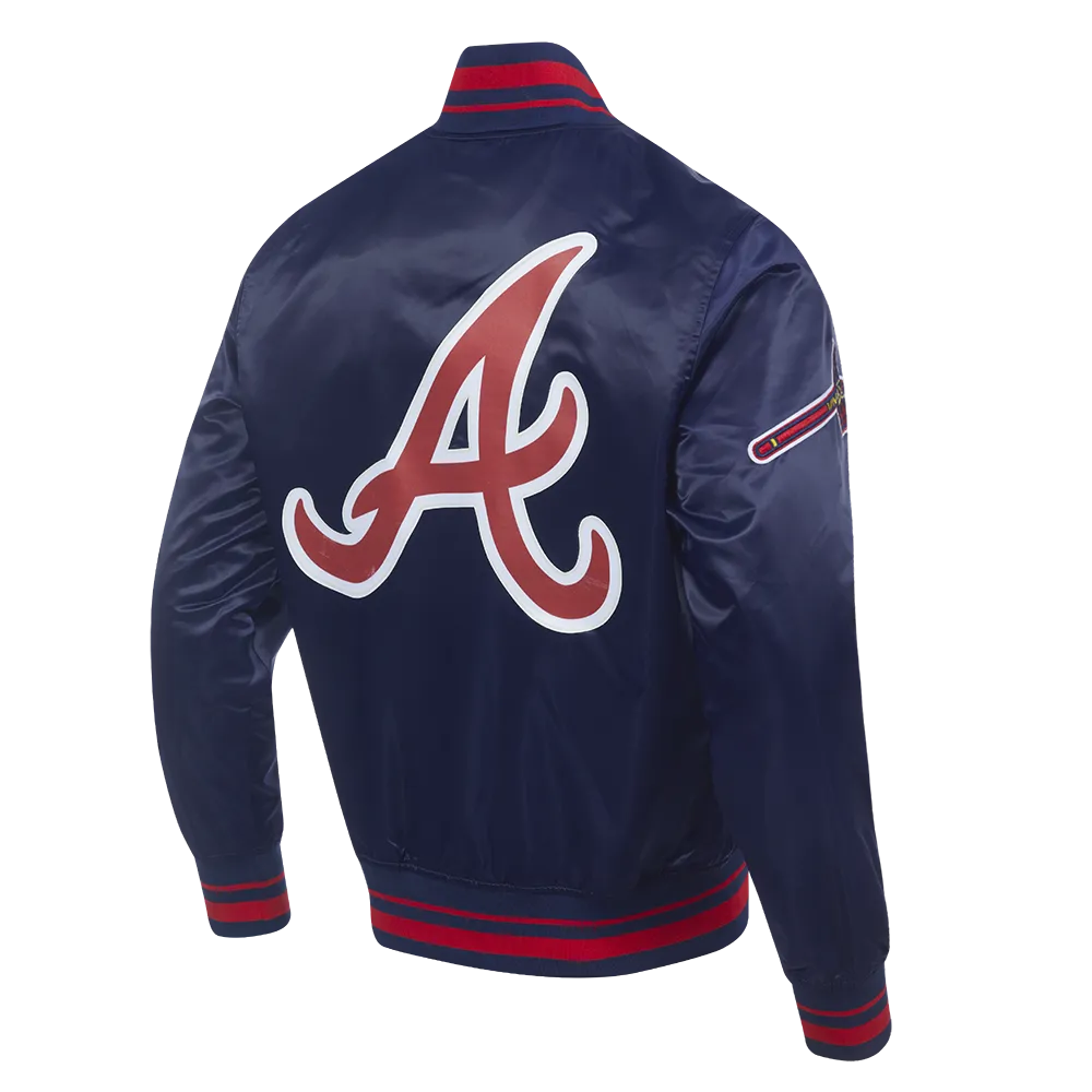 MLB ATLANTA BRAVES SCRIPT TAIL MEN'S SATIN JACKET (MIDNIGHT NAVY/RED/MIDNIGHT NAVY)
