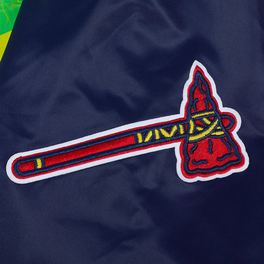 MLB ATLANTA BRAVES SCRIPT TAIL MEN'S SATIN JACKET (MIDNIGHT NAVY/RED/MIDNIGHT NAVY)