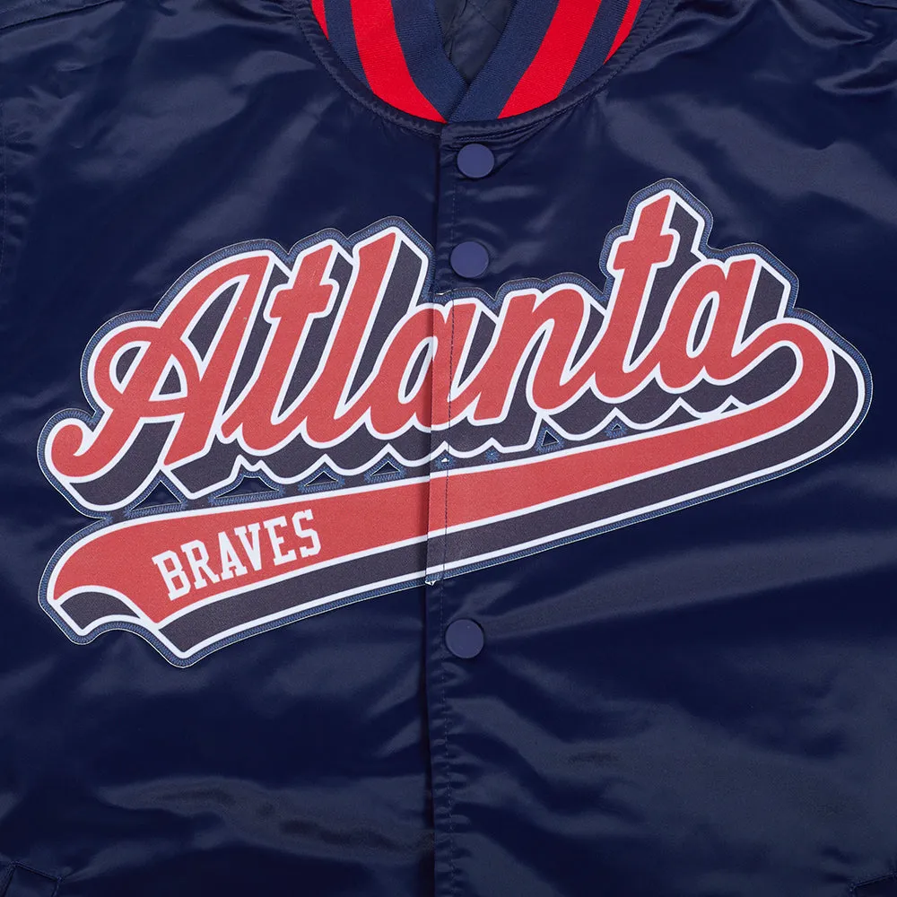 MLB ATLANTA BRAVES SCRIPT TAIL MEN'S SATIN JACKET (MIDNIGHT NAVY/RED/MIDNIGHT NAVY)