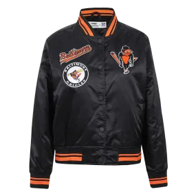MLB BALTIMORE ORIOLES RETRO CLASSIC WOMEN'S RIB SATIN JACKET (BLACK/ORANGE)