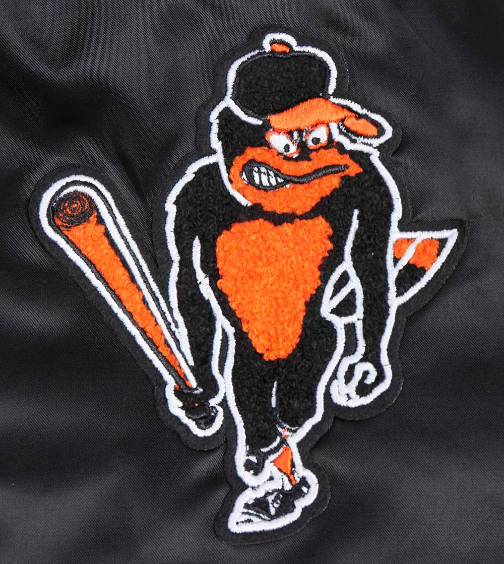 MLB BALTIMORE ORIOLES RETRO CLASSIC WOMEN'S RIB SATIN JACKET (BLACK/ORANGE)